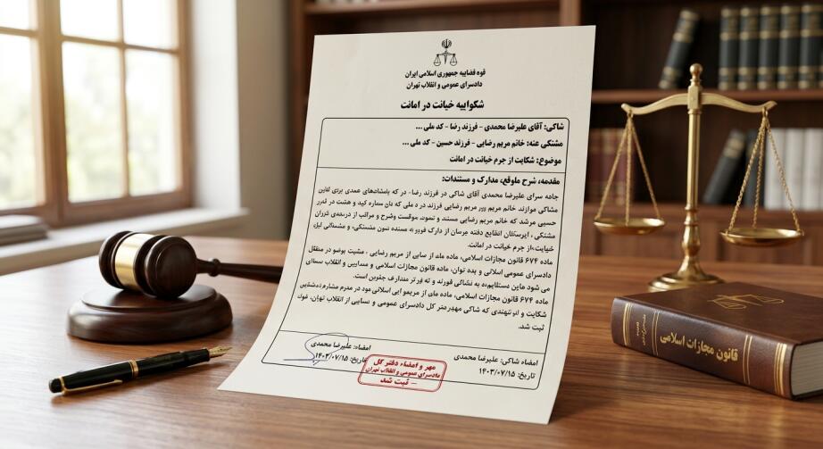 نمونه شکواییه خیانت در امانت